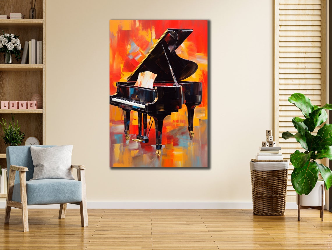 Grand Piano Fiery Red Orange Abstract Music Room Wall Art Poster - Image 3