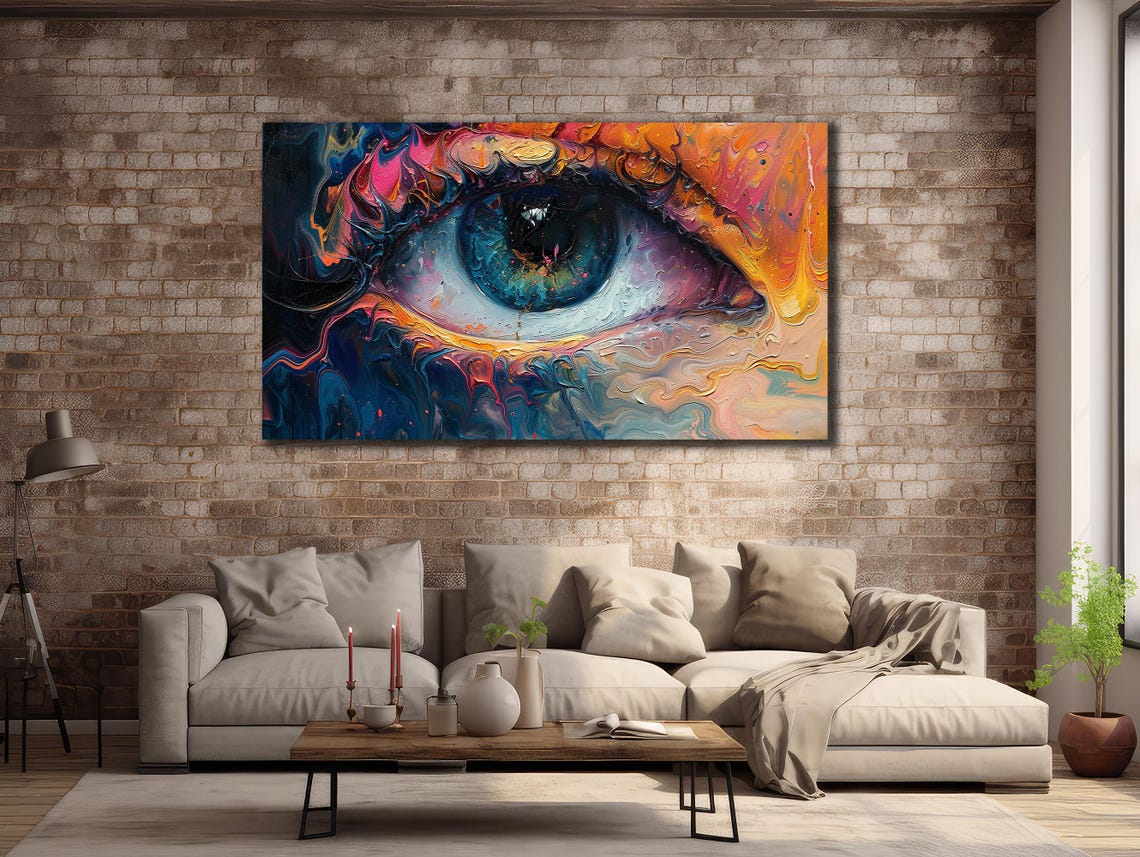 Blue Eye Colorful Fluid Swirls Surreal Abstract Wall Art Print - Image 2