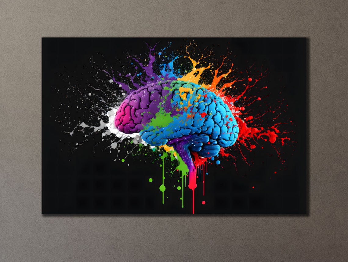 Human Brain Paint Splash Anatomy Colorful Science Black Art Poster - Image 3