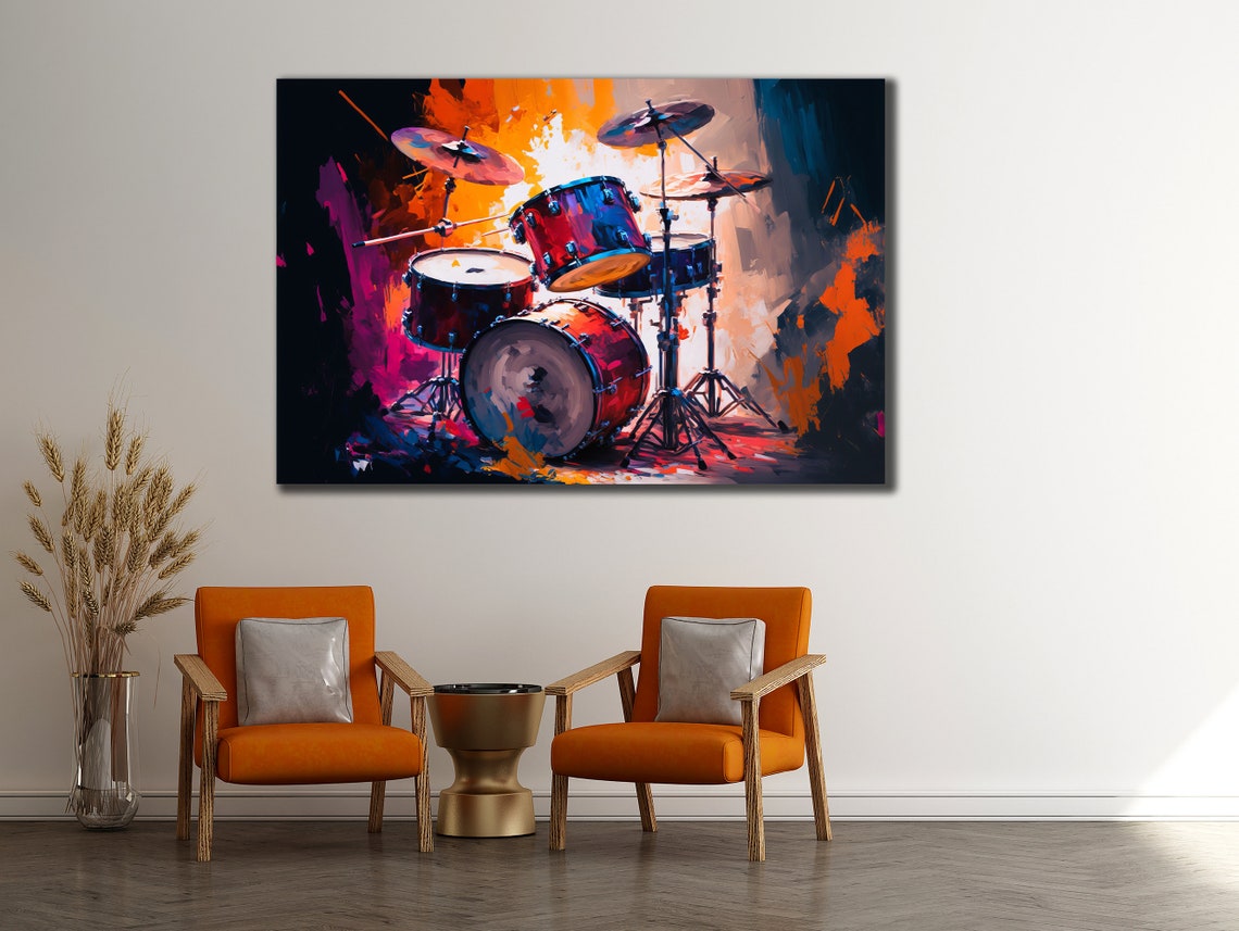 Red Drum Kit Colorful Splash Dynamic Music Performance Wall Art Poster