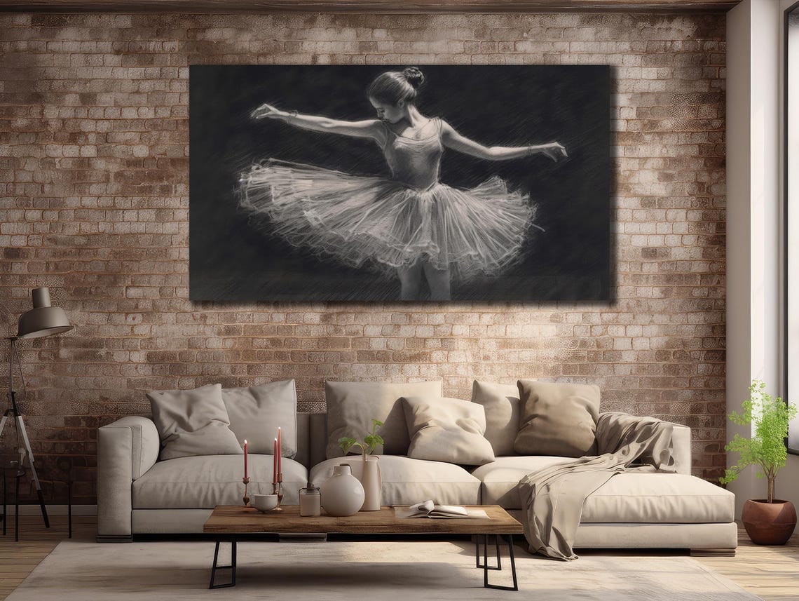 Ballerina in White Tutu Black and White Sketch Dance Wall Art Print