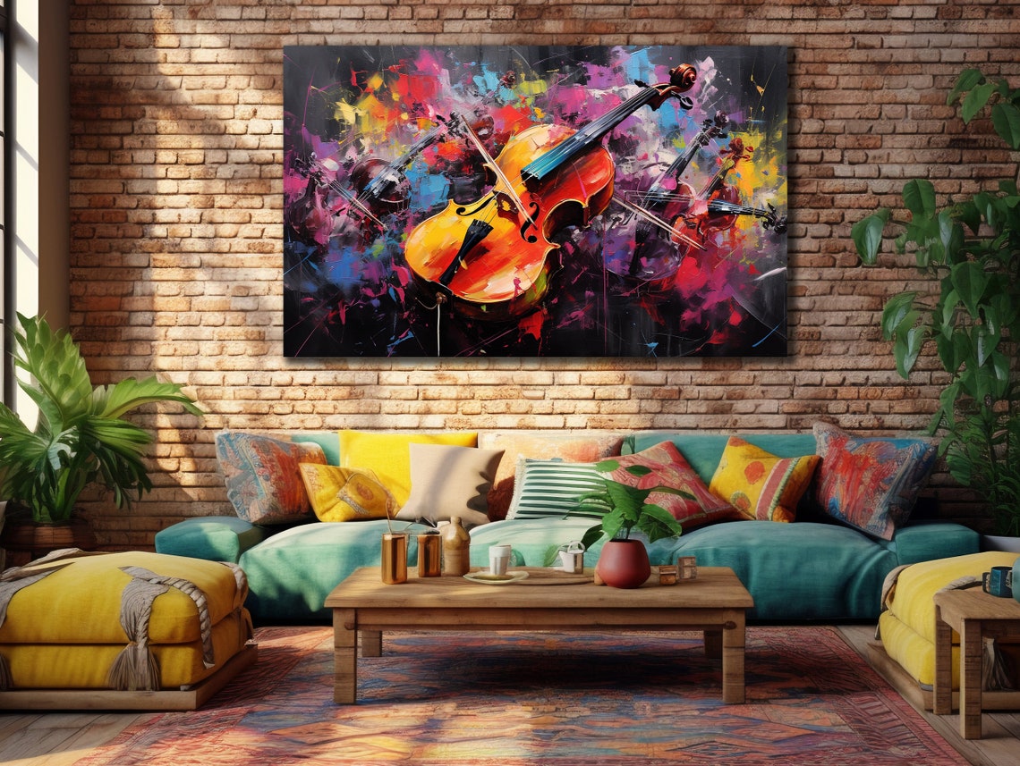Violin Duo Colorful Abstract Splash Orchestra Strings Art Poster - Image 3