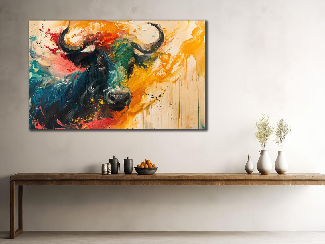 Fiery Bull Head Abstract Explosive Orange Red Powerful Animal Poster - Image 2