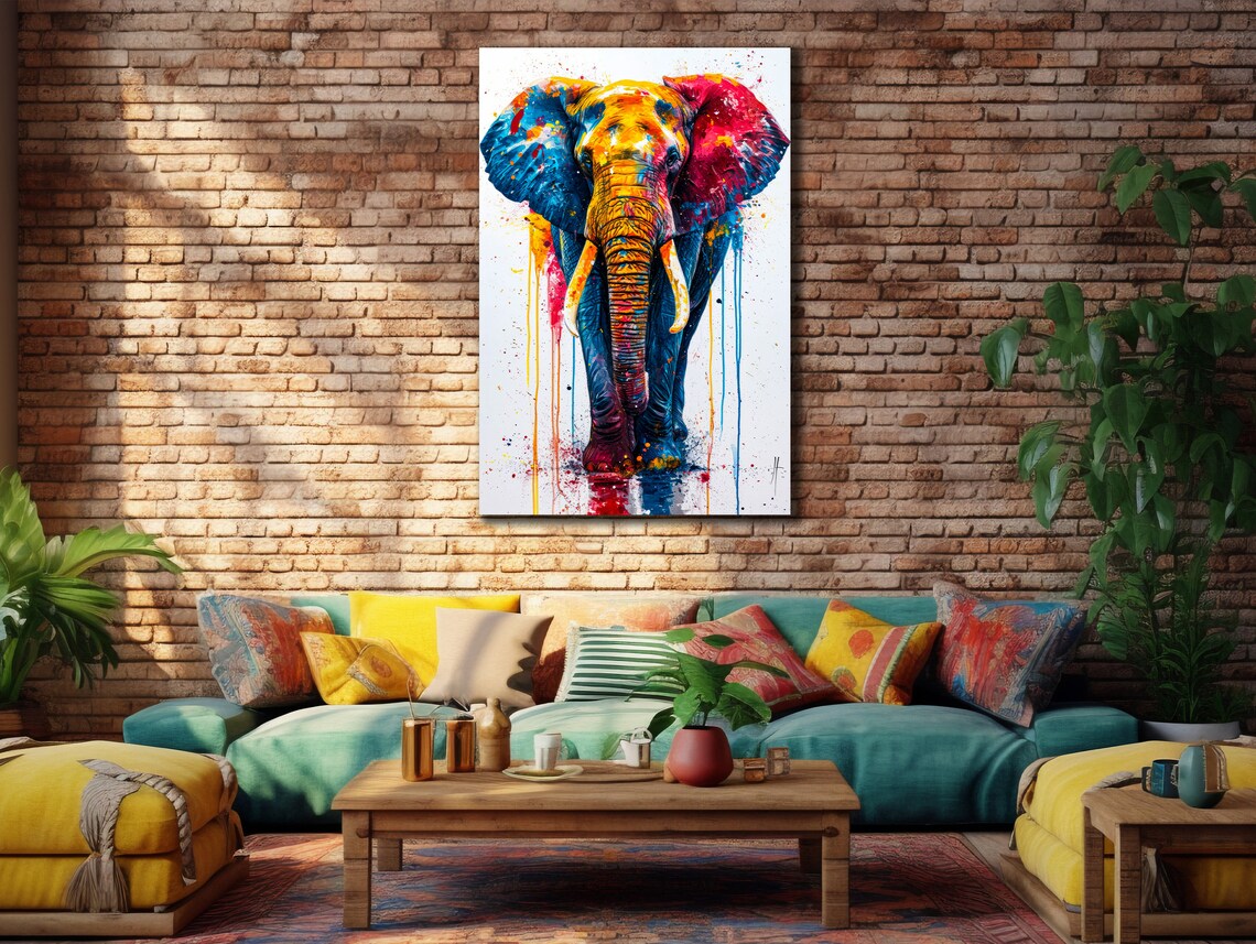 Colorful Splash Elephant Abstract Wildlife Painting Modern Wall Art Poster - Image 3