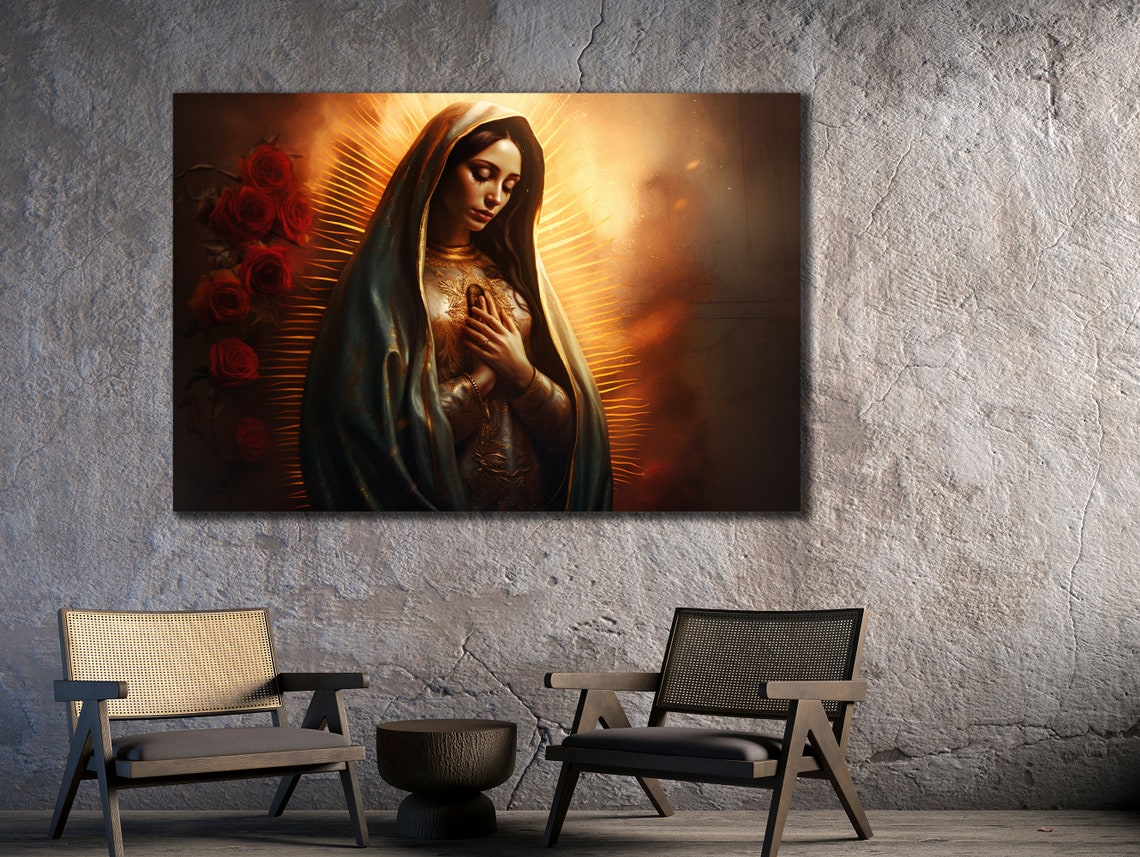 Virgin Of Guadalupe Dark Green Mantle Roses Catholic Art Wall Poster - Image 2