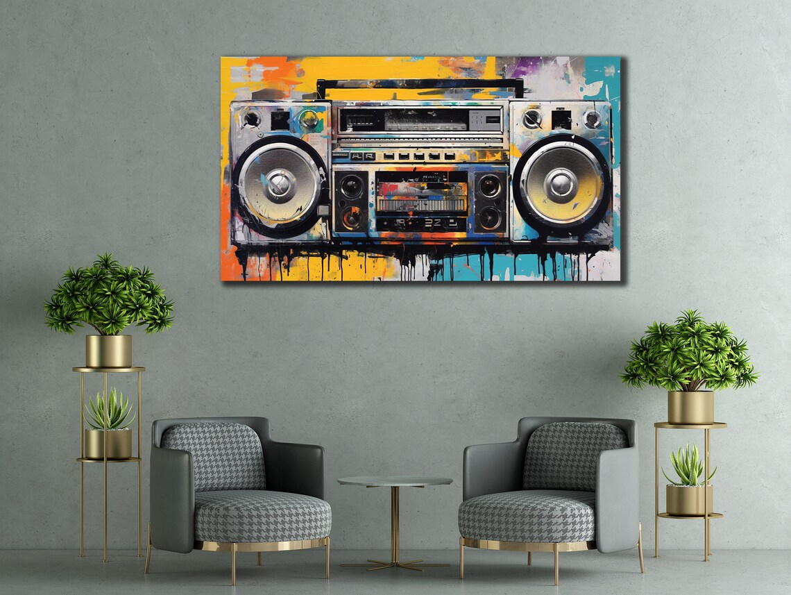 Retro Boombox Street Graffiti Splash Colorful Hip Hop Music Poster - Image 2