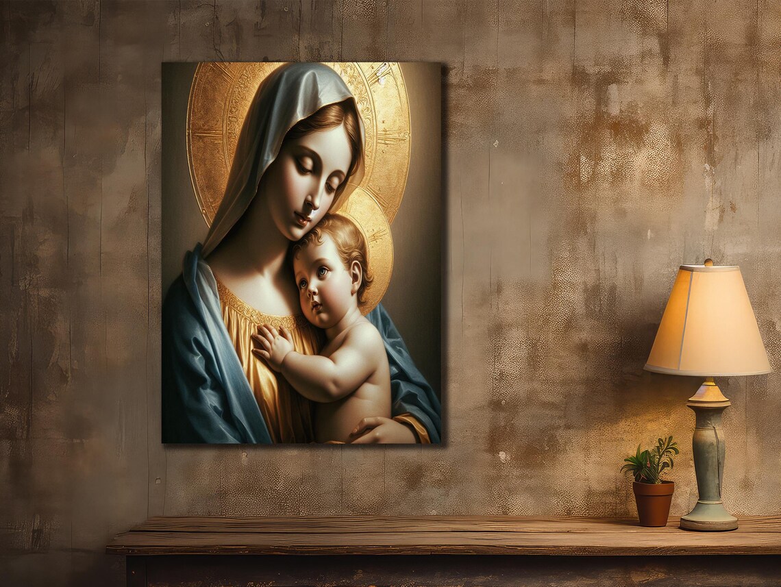 Madonna And Child Golden Halo Icon Style Virgin Mary Religious Wall Art Poster