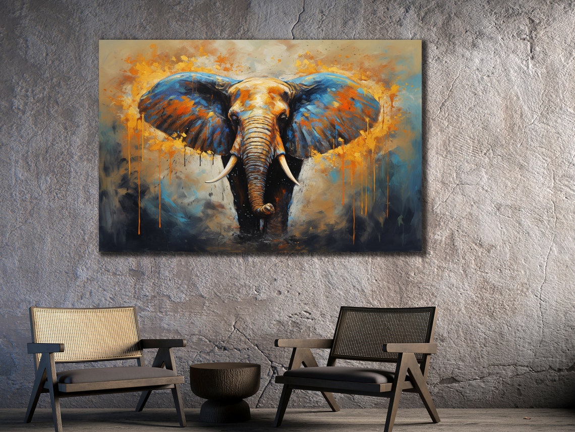 African Elephant with Colorful Paint Splashes Wildlife Poster - Image 2