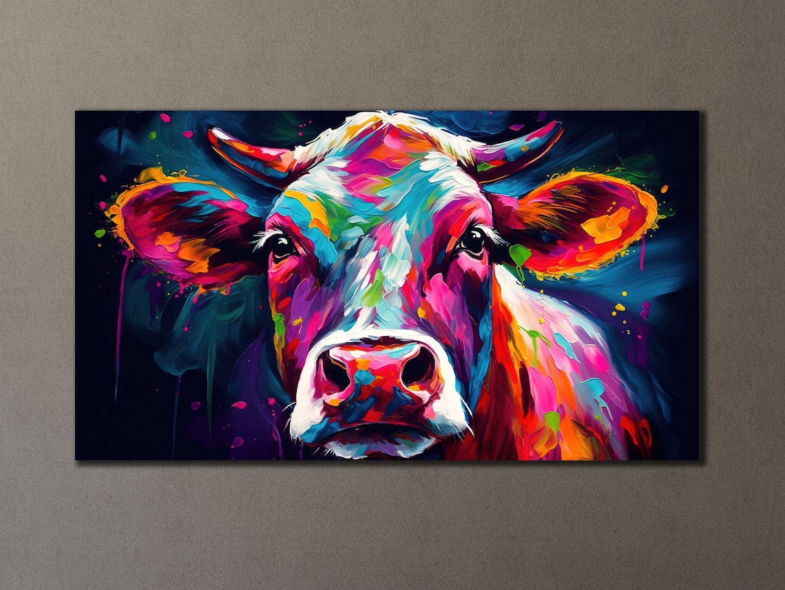 Colorful Cow Abstract Animal Farmhouse Art Poster