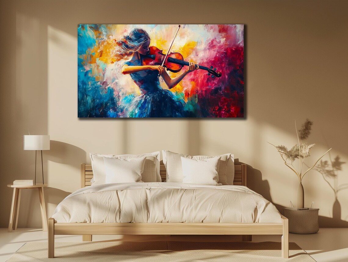 Woman Playing Violin Colorful Expressive Music Painting Art Poster