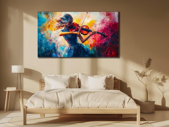 Woman Playing Violin Colorful Expressive Music Painting Art Poster