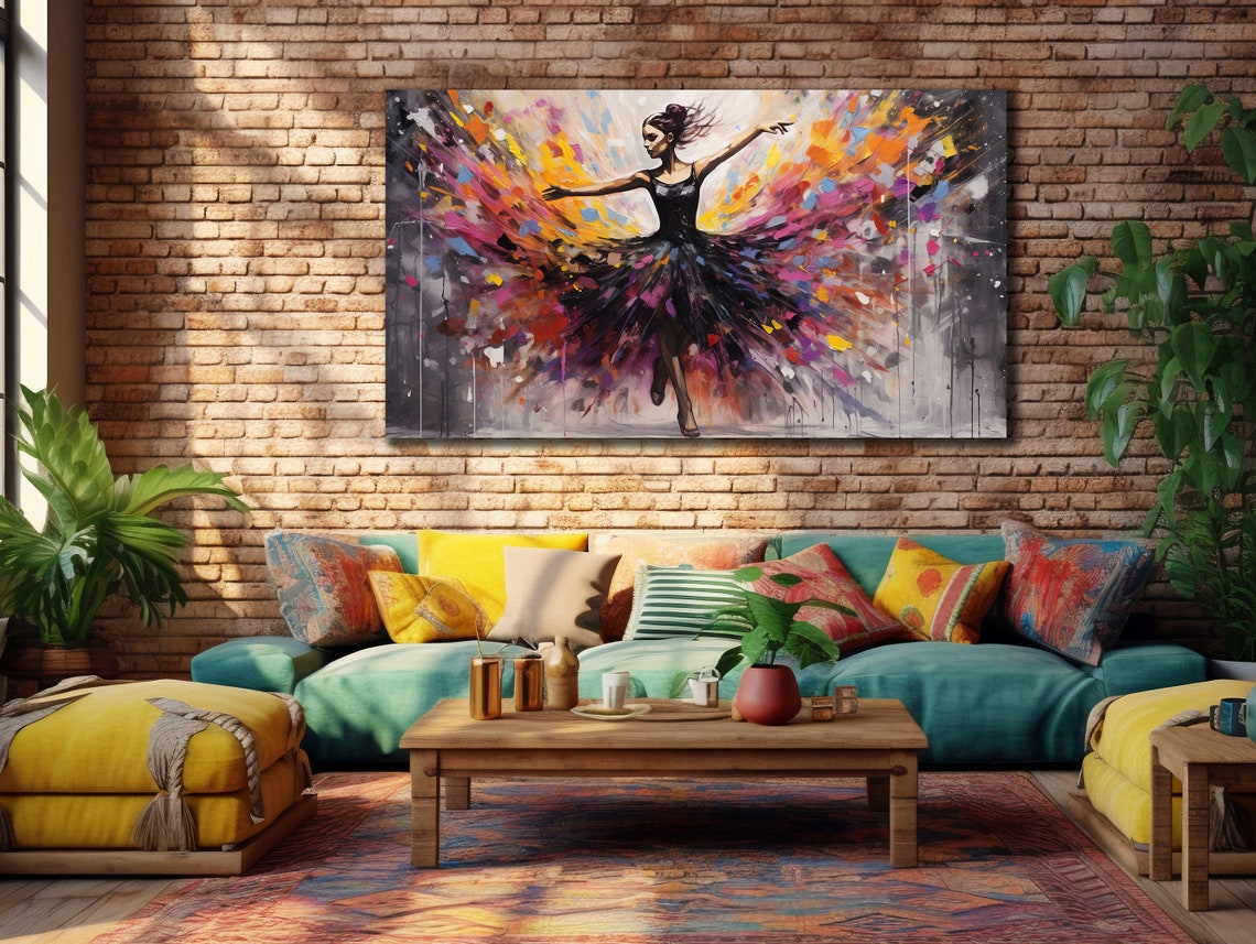 Ballerina Black Dress Colorful Paint Splash Abstract Art Wall Poster - Image 2