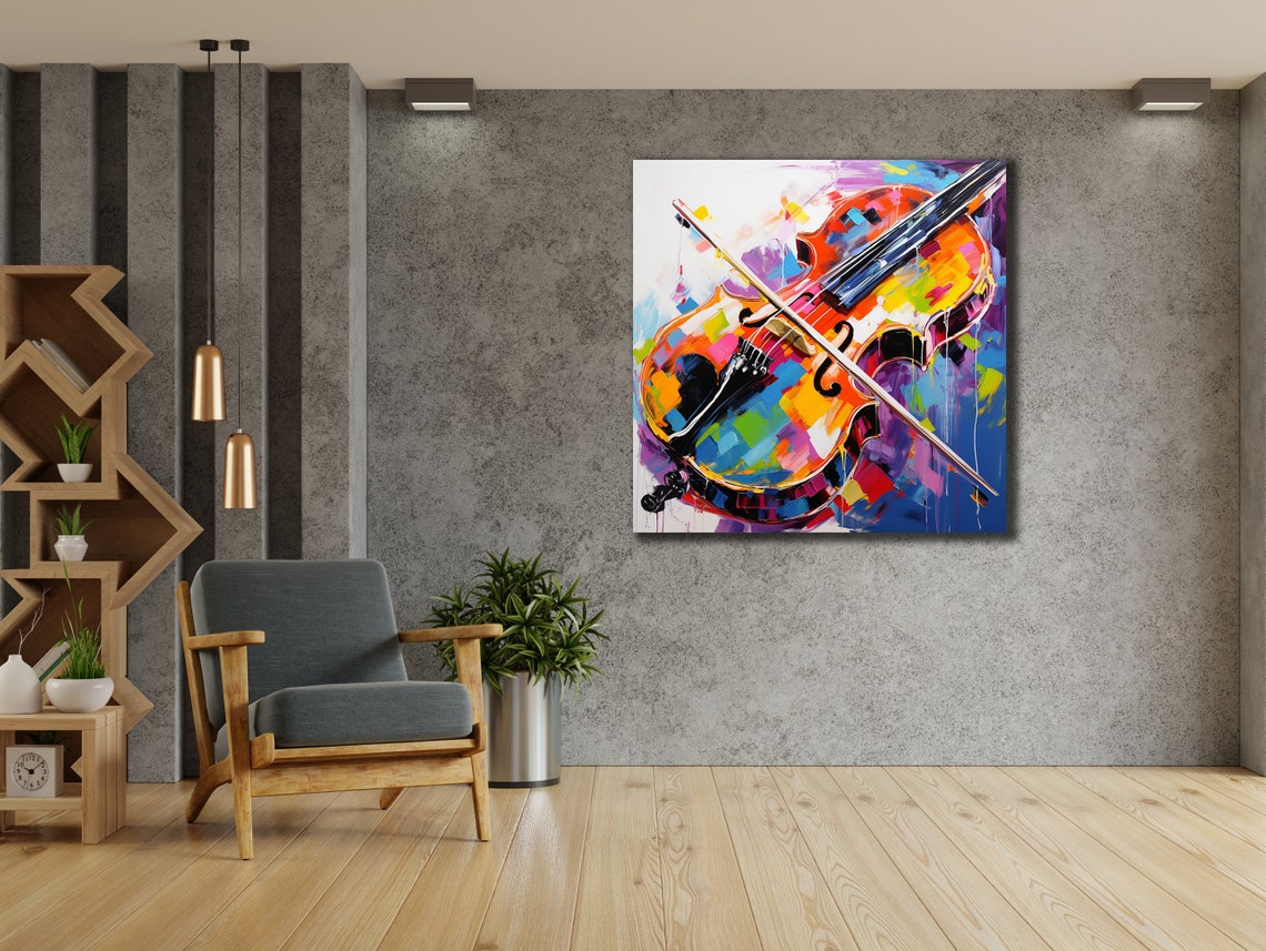 Vibrant Violin and Bow Rainbow Colors Music Instrument Wall Art Poster - Image 2
