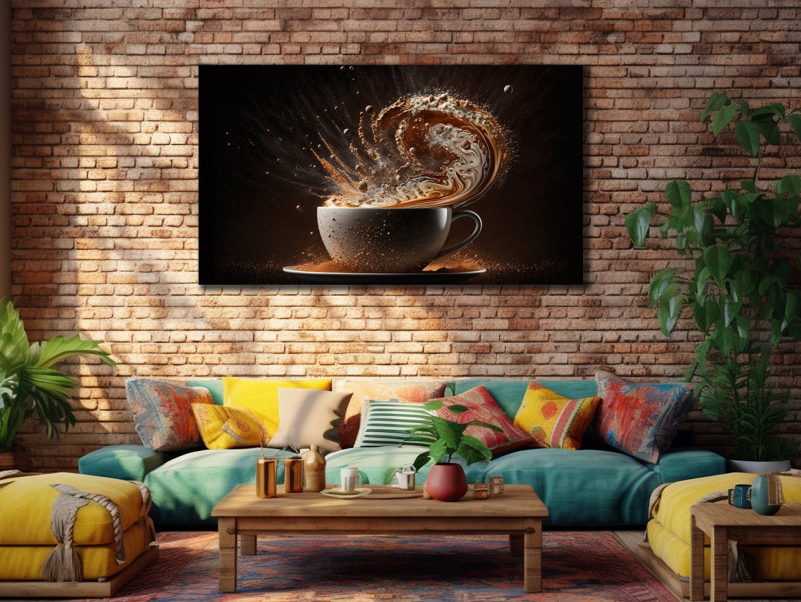 Coffee Cup Splash Explosion Dark Background Kitchen Wall Art Print - Image 2