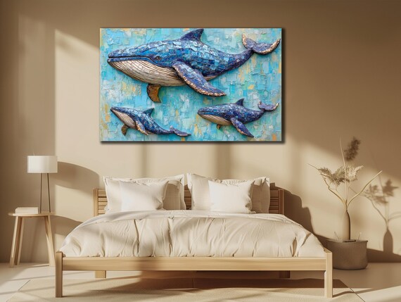 Whale Prints Blue Whale Painting Art Wall Hanging House Gift Ideas Bedroom Wall Decor Animal Wall Art Blue Sea Poster