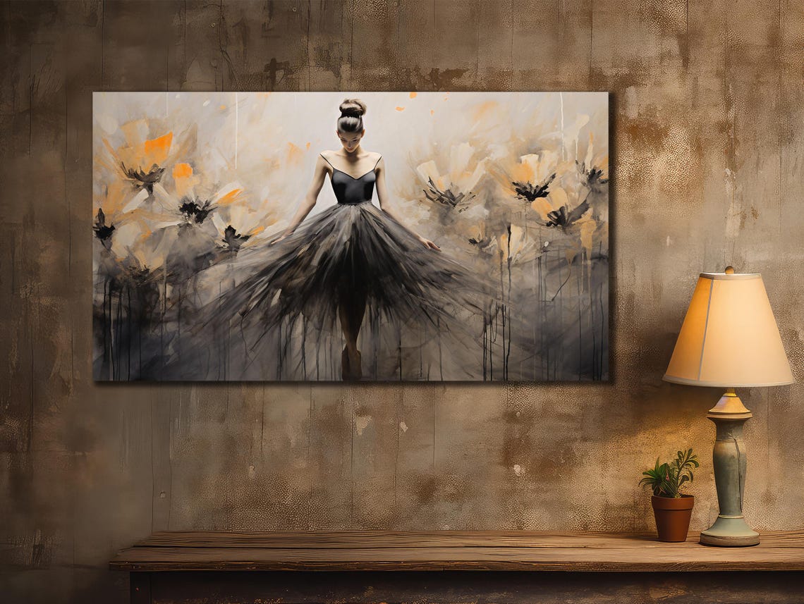 Ballerina Black Tutu Golden Flowers Impressionist Dancer Art Poster - Image 3