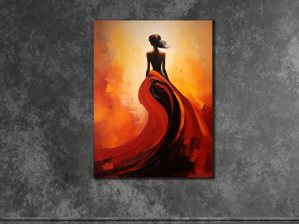 Woman in Flowing Red Dress Abstract Dance Painting Art Poster