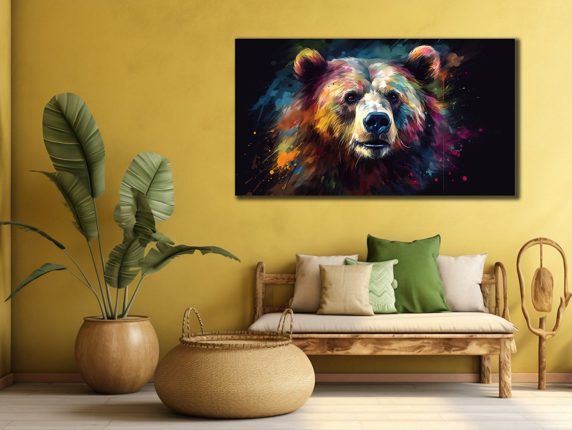 Colorful Bear Portrait Paint Splatter Wildlife Modern Canvas Poster