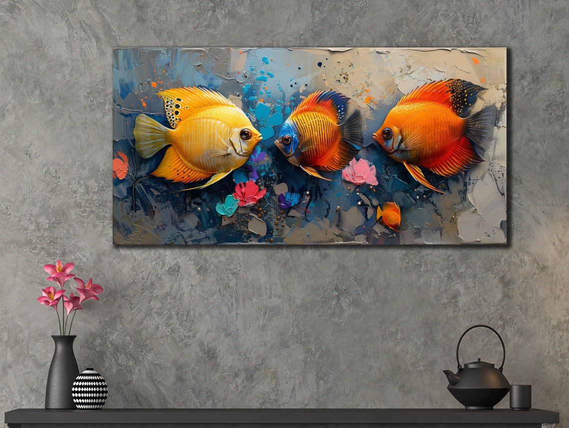 Blue Ocean Art Print For Bedroom Decor Fishes Wall Decor Sea Oil Painting Animal Print On Underwater Life Painting Art - Image 3