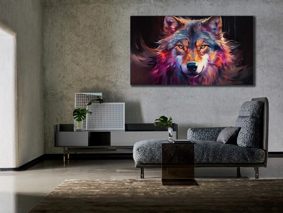 Colorful Wolf Portrait Abstract Painting Wild Animal Wall Art Poster