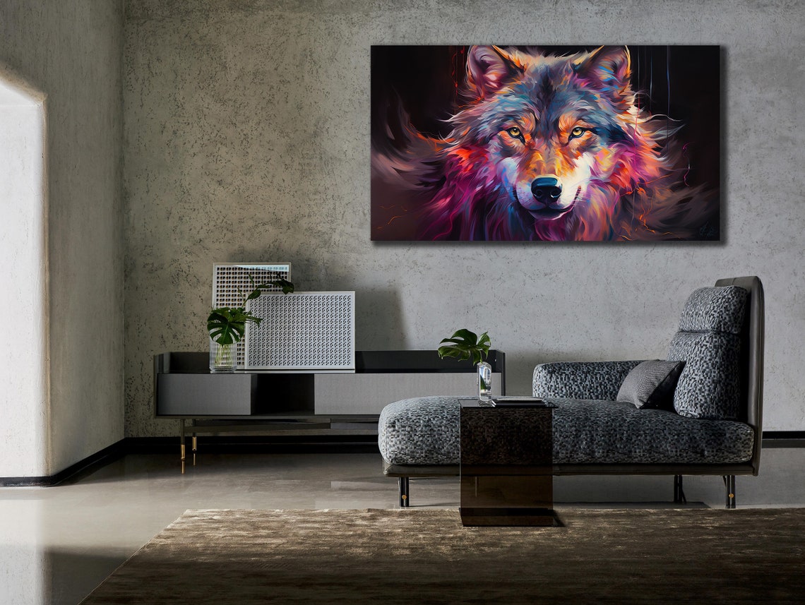 Colorful Wolf Portrait Abstract Painting Wild Animal Wall Art Poster