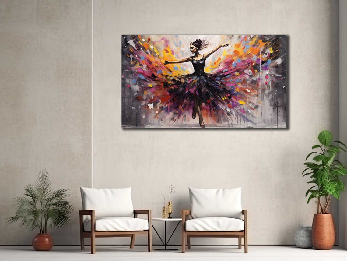 Ballerina in Colorful Splash Tutu Watercolor Dance Wall Art Poster