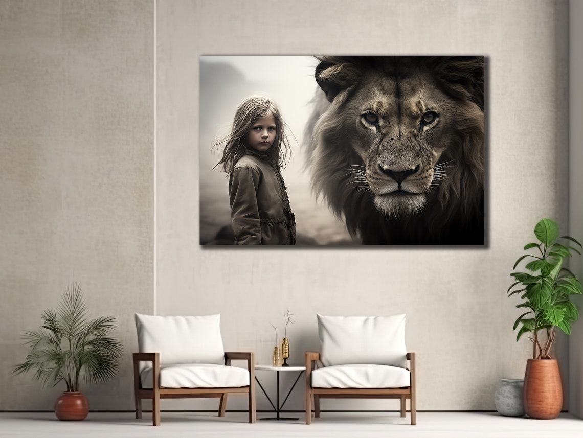 Girl And Lion Art Print For Bedroom Decor Lion Home Wall Decor Gift Animal Print On Love Of Womanlion Art - Image 3