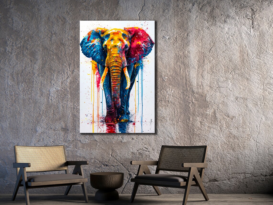 Colorful Splash Elephant Abstract Wildlife Painting Modern Wall Art Poster - Image 2