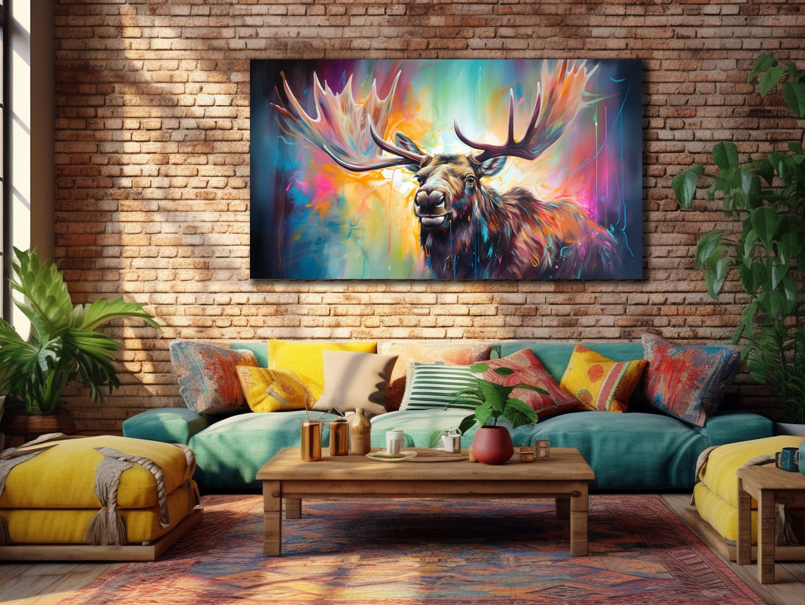 Colorful Moose Antlers Abstract Rainbow Wildlife Artwork Poster
