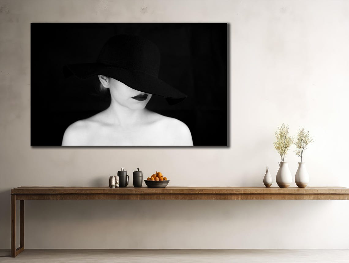 Woman With Black Hat Print Girl Silhouette Painting Art House Gift Ideas Mysterious Wall Decor Girl Wall Art Sexy Woman Poster - Image 2