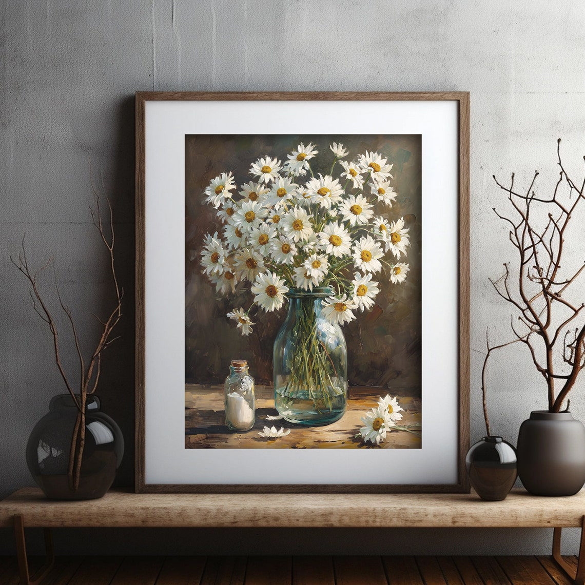 White Daisies Glass Jar Rustic Vintage Floral Art Decor Poster - Image 6
