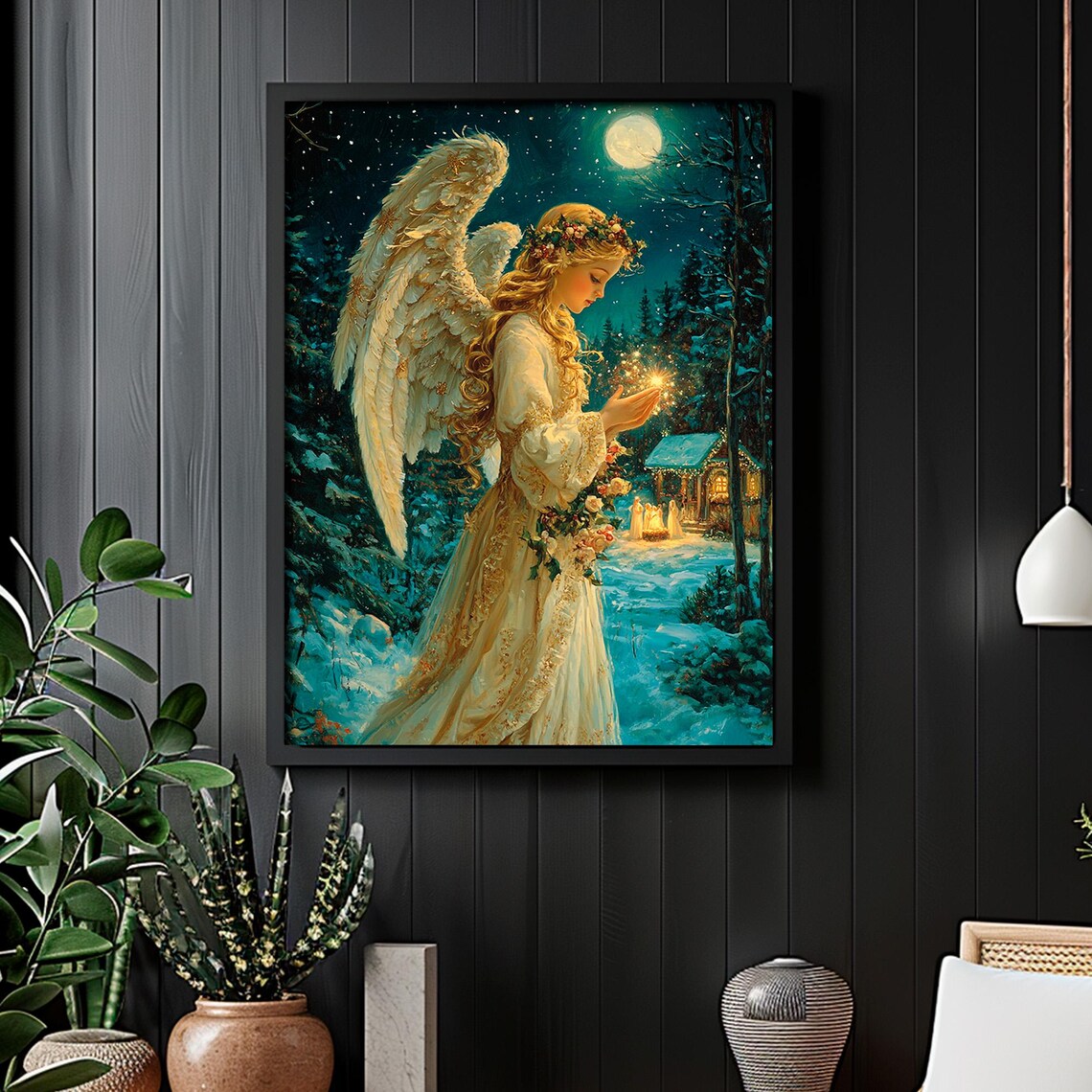 Christmas Angel Vintage Nativity Scene Art Print - Image 2
