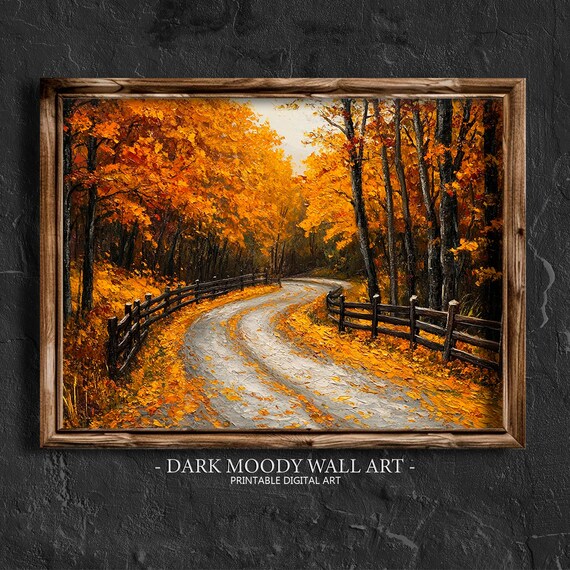 Winding Country Road Through Golden Autumn Forest Rustic Fall Landscape Poster