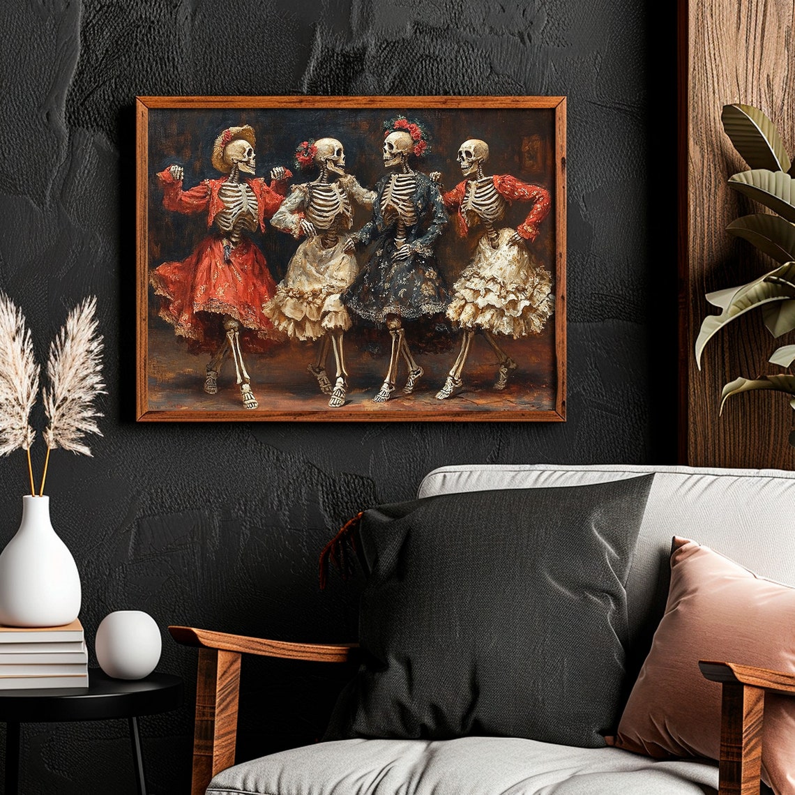 Dancing Skeleton Ladies Dia De Los Muertos Folk Painting Poster - Image 4