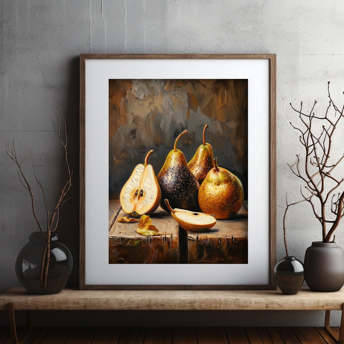 Pear Painting Dark Moody Art Kitchen Fruit Still Life Print Wall Art - Image 2