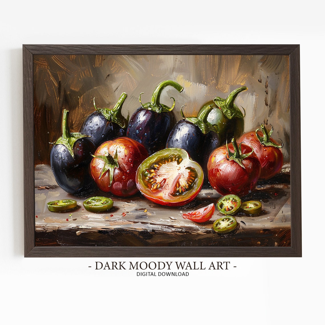 Tomato Eggplant Kitchen Still Life Rustic Vegetable Painting Poster