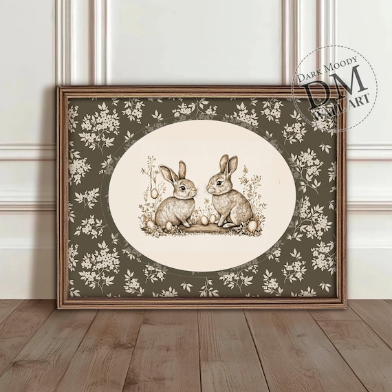 Easter Bunny Wall Art Vintage Rabbit Spring Eggs Print