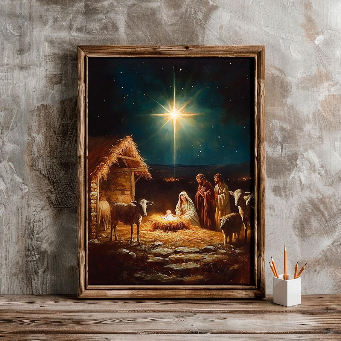Nativity Scene Vintage Christian Art Print - Image 5
