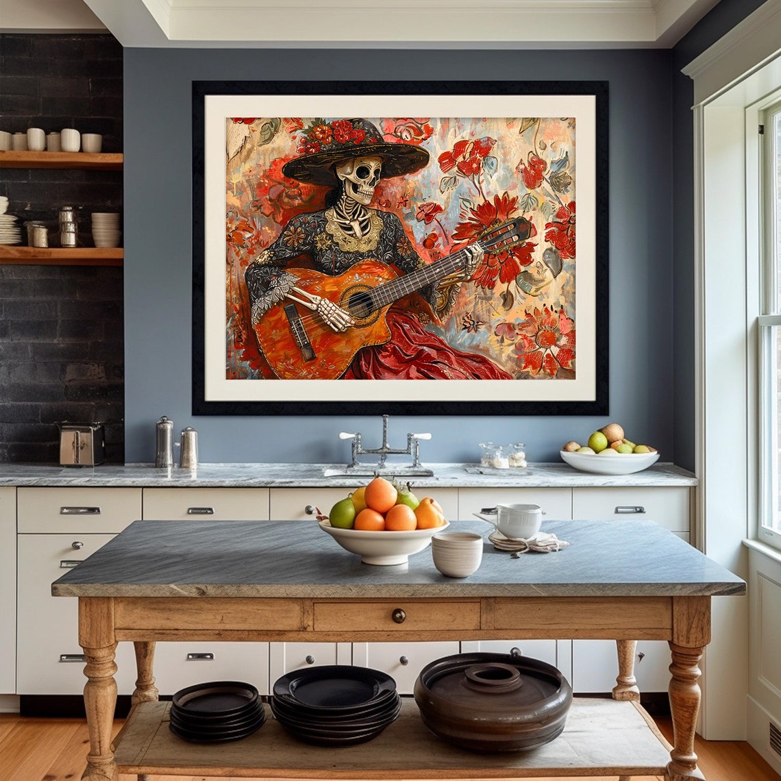 Catrina Skeleton Playing Guitar Day Of The Dead Mexican Art Poster - Image 2