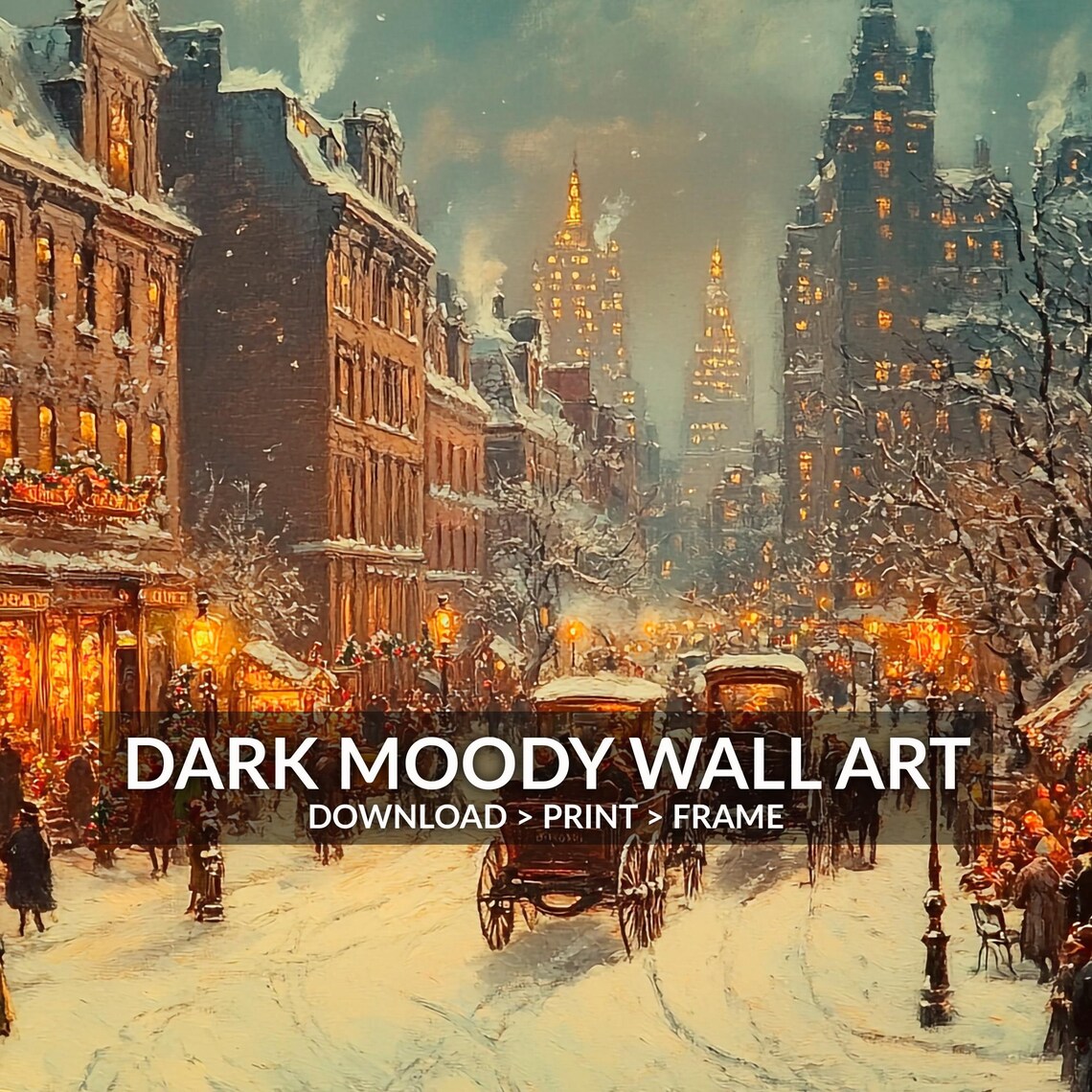 Victorian Shopping Street Carriages Snowy Dusk City Lane Poster - Image 6
