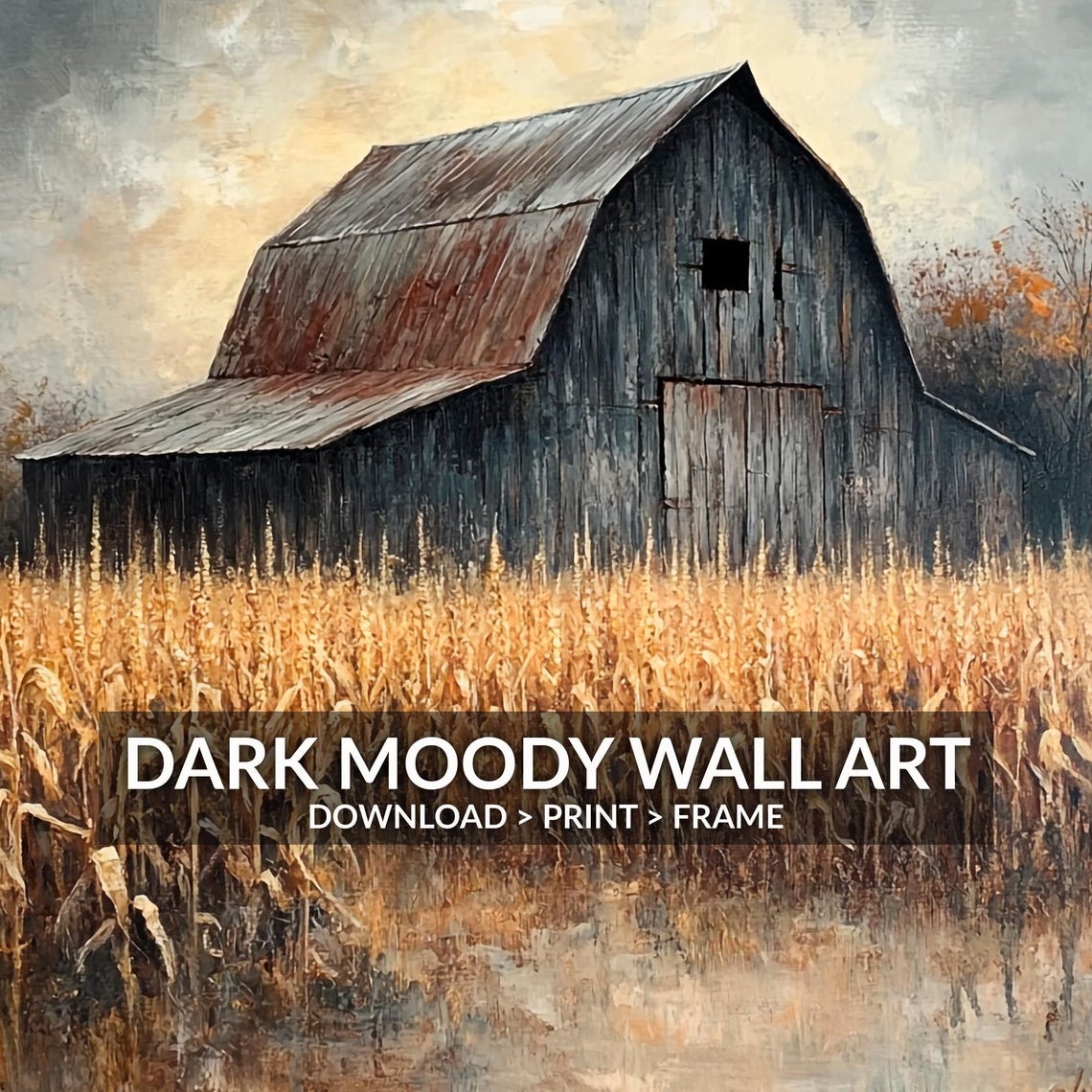 Old Weathered Barn in Wheat Field Under Stormy Sky Rustic Farm Poster - Image 6