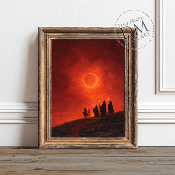 Solar Eclipse Ritual Wall Art Gothic Dark Moody Occult Scene