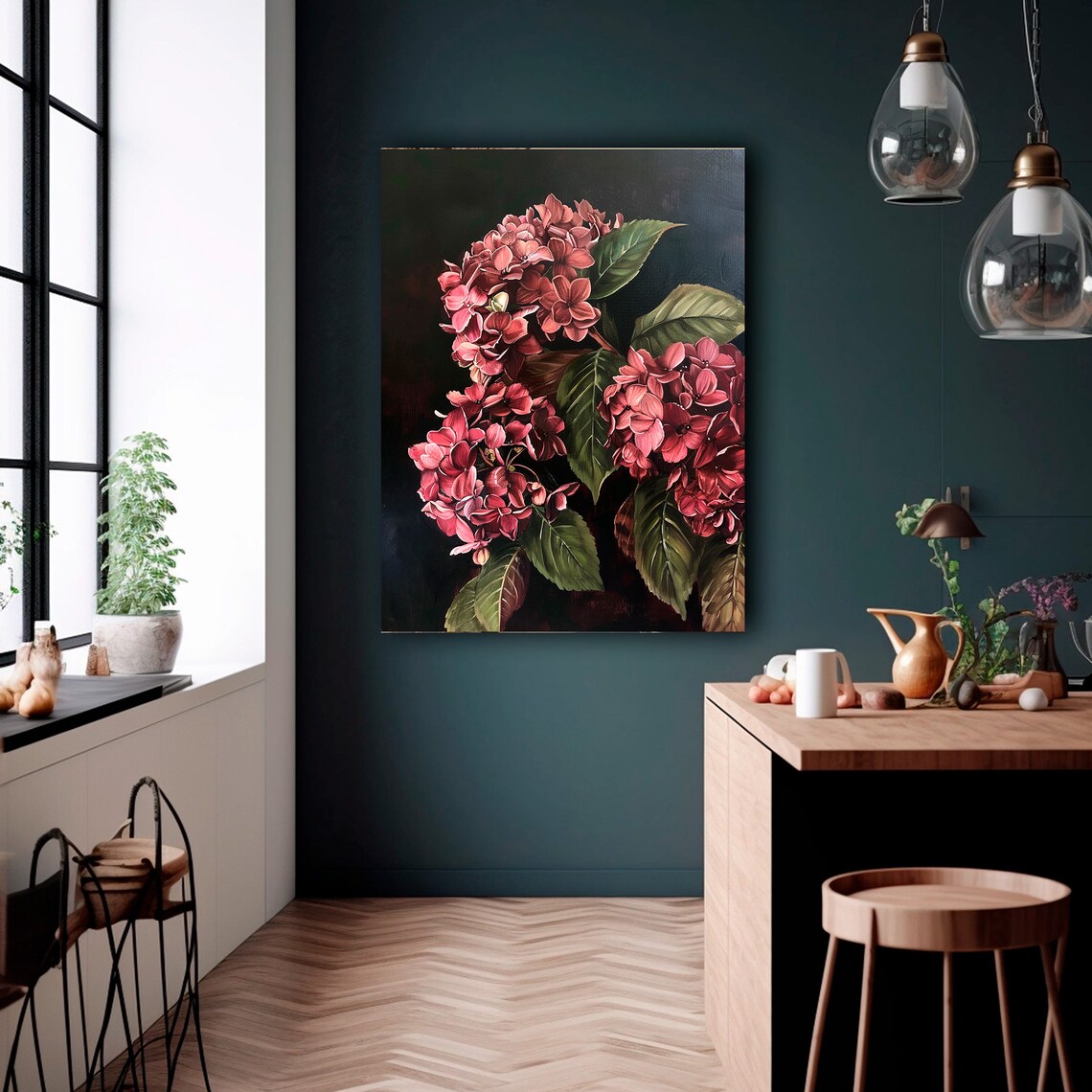 Burgundy Hydrangea Painting Print, Dark Academia Floral - Image 4