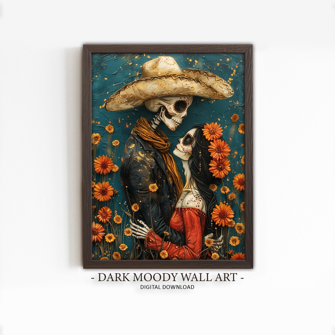 Día de los Muertos Couple Catrina Calavera Art Print