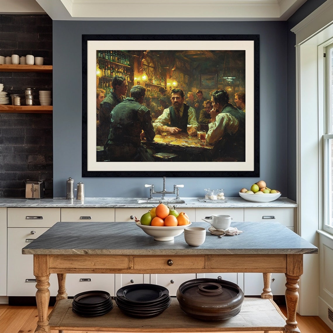 Irish Pub Scene Men Drinking Beer Vintage Tavern Oil Painting Poster - Image 2