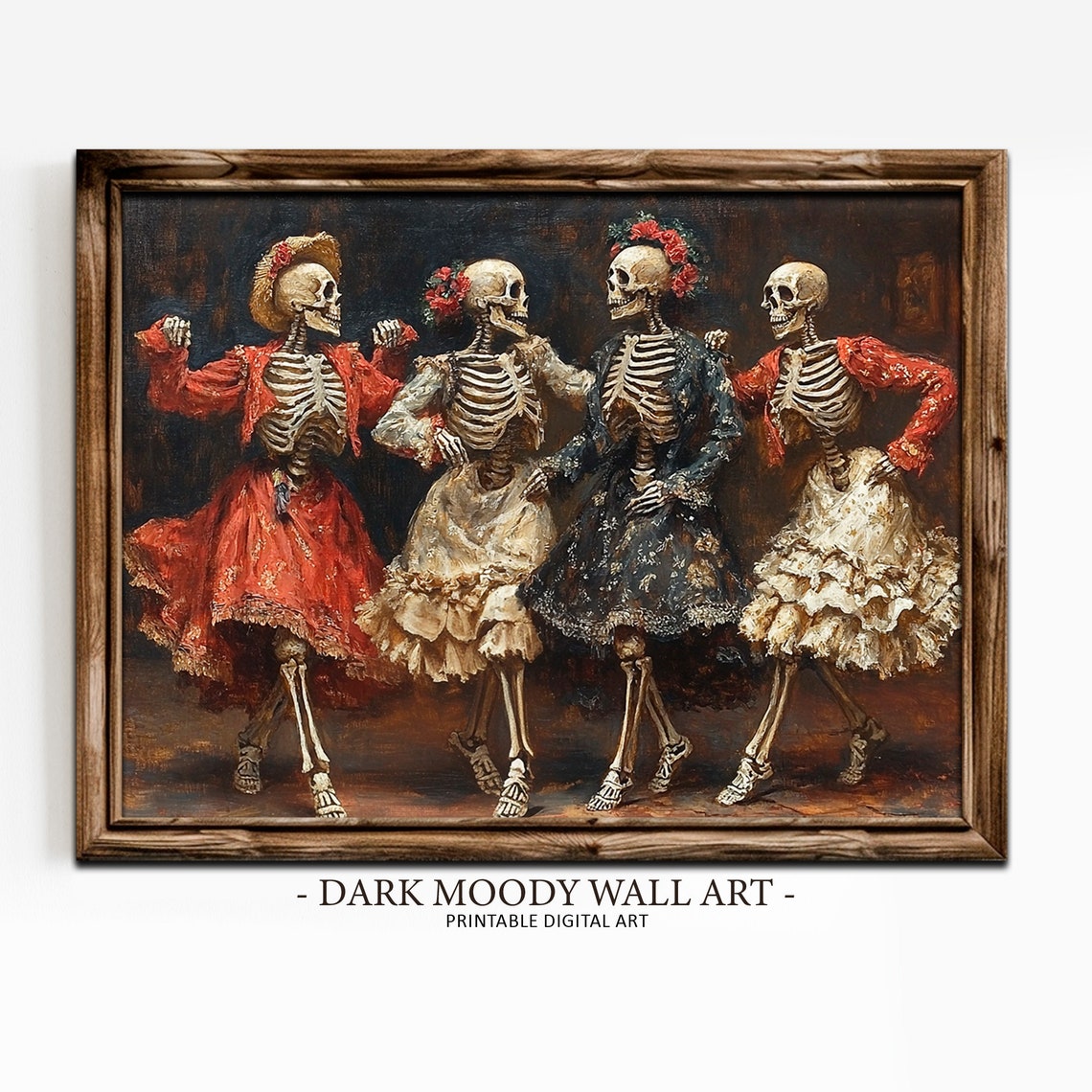 Dancing Skeleton Ladies Dia De Los Muertos Folk Painting Poster