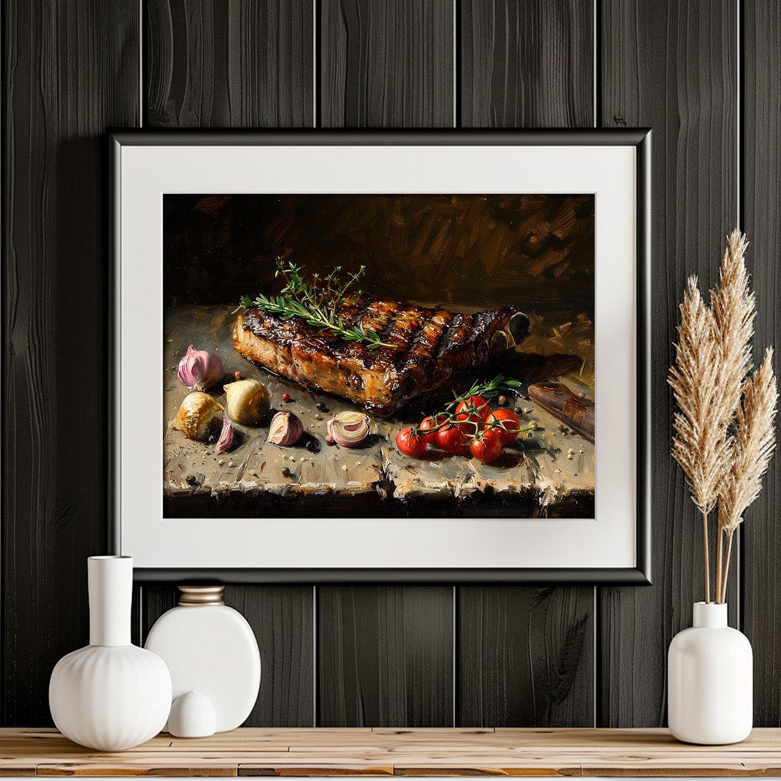 Barbecue Glazed Ribs Rosemary Shallots Tomatoes Moody Art Print - Image 4