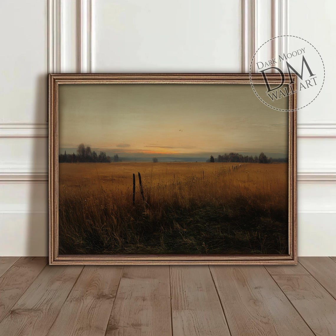 English Countryside Sunset Golden Wheat Field Moody Rustic Wall Art