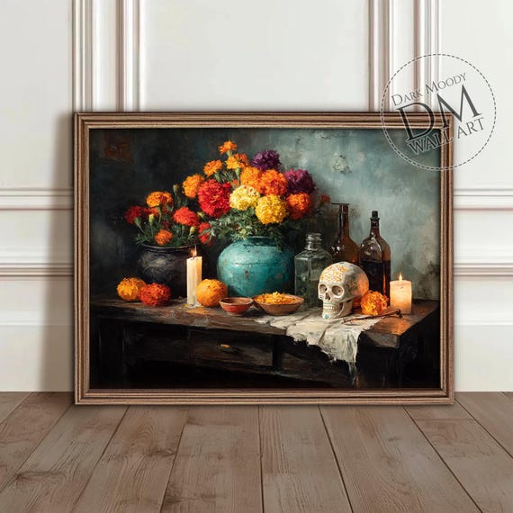 Dia De Muertos Altar Wall Art Mexican Marigold Still Life