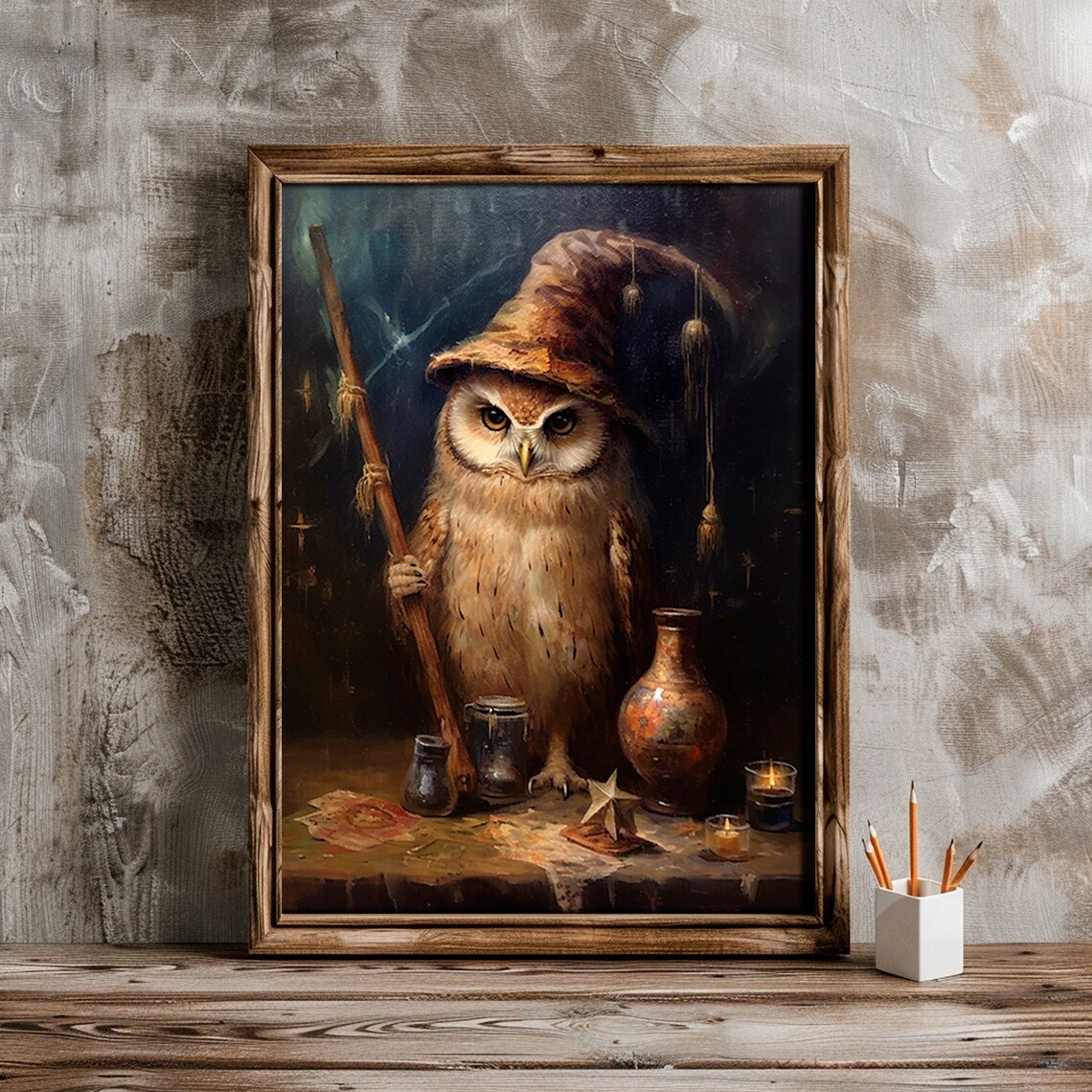 Wizard Owl With Broom Potion Table Halloween Fantasy Art Poster - Image 4
